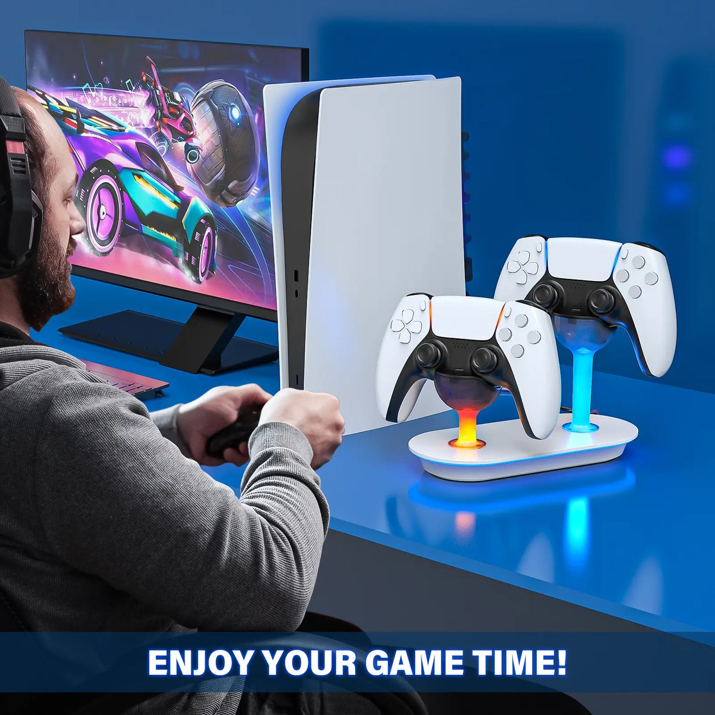 2026 PS5 DualSense Controller Charger with LED Lighting, Fast Charging, Overcharge Protection, and USB Compatibility - Essential PS5 Accessory