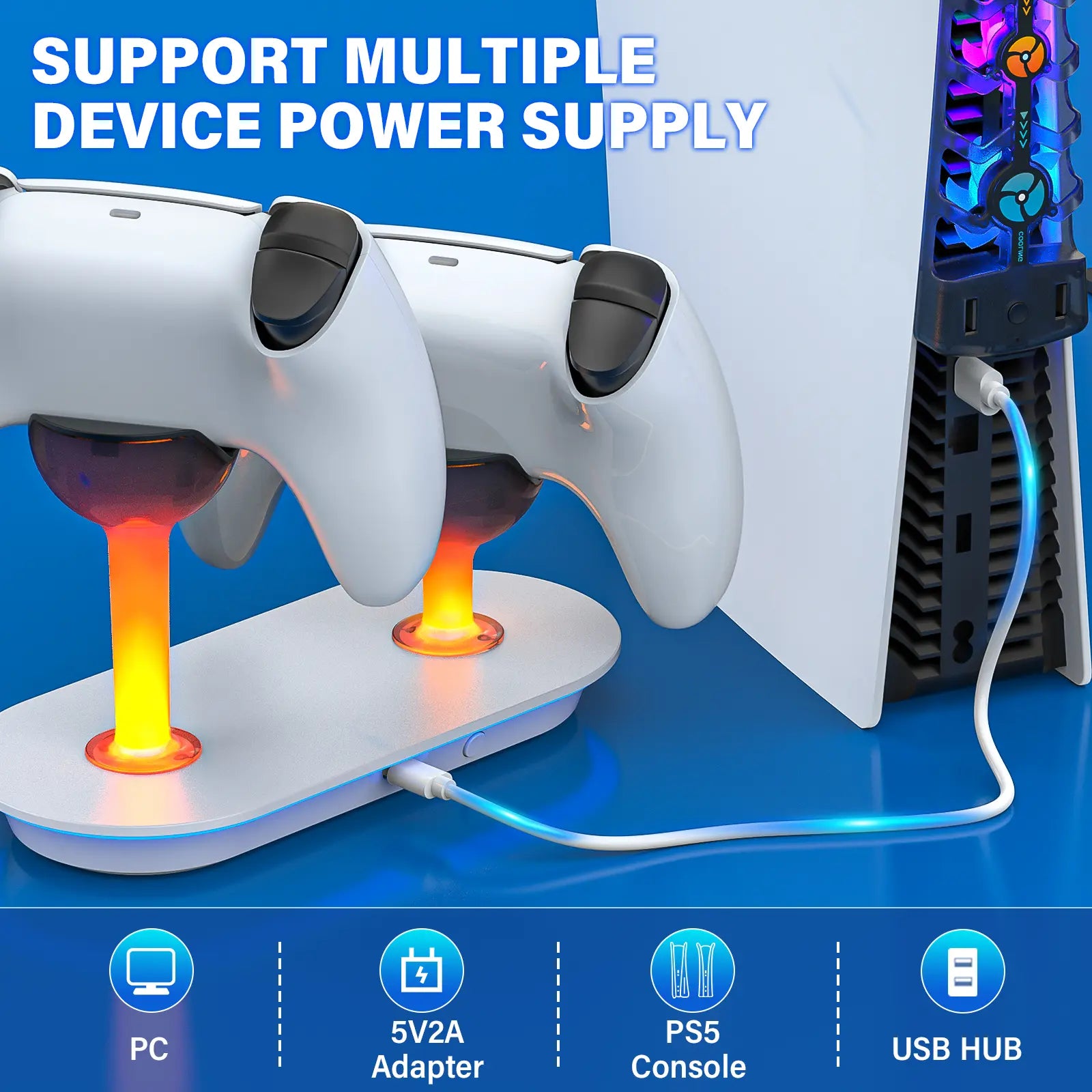 2026 PS5 DualSense Controller Charger with LED Lighting, Fast Charging, Overcharge Protection, and USB Compatibility - Essential PS5 Accessory