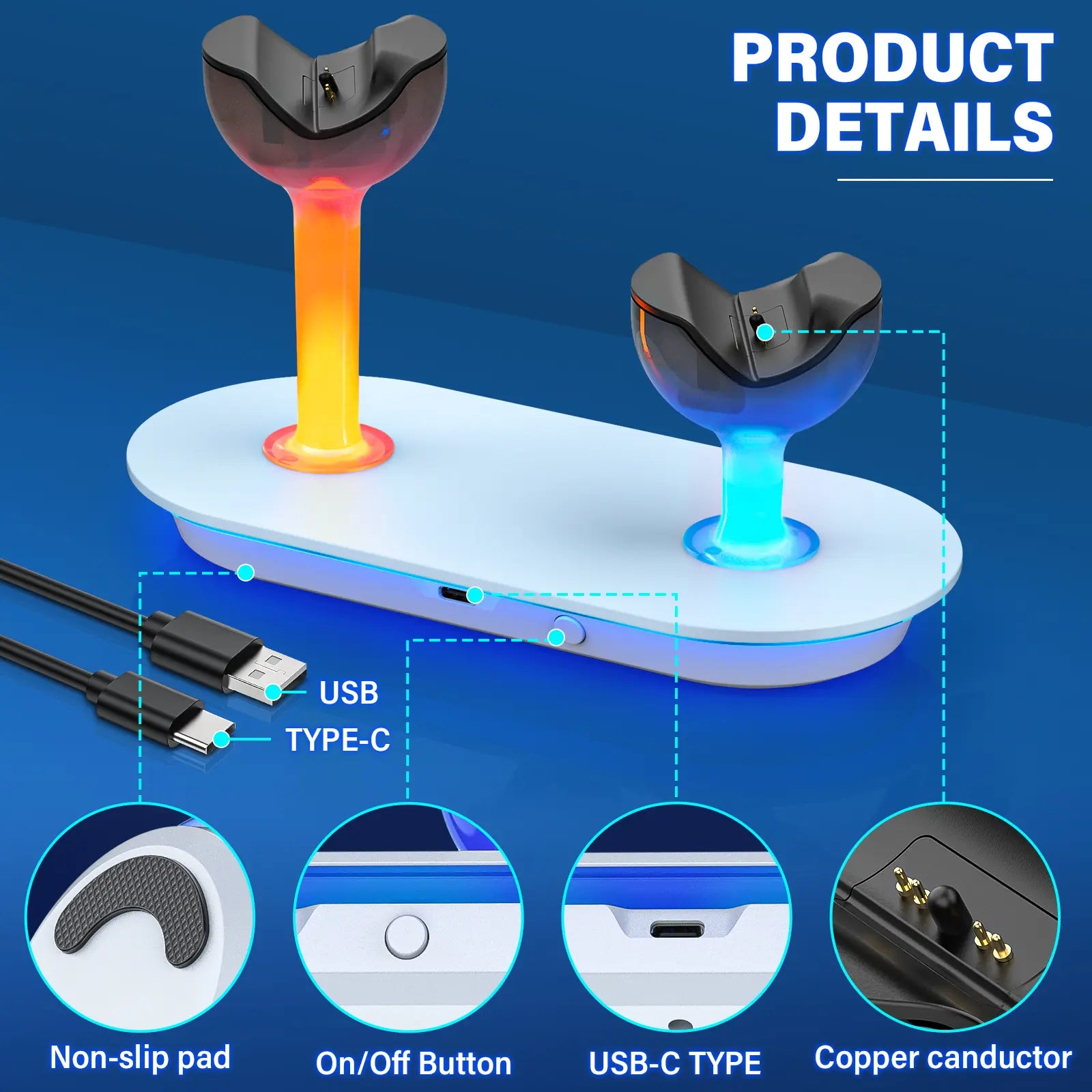 2026 PS5 DualSense Controller Charger with LED Lighting, Fast Charging, Overcharge Protection, and USB Compatibility - Essential PS5 Accessory