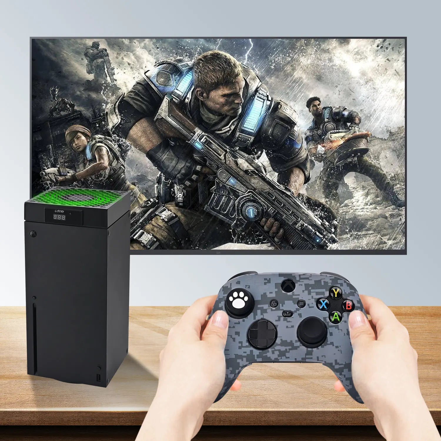 G-STORY Xbox Series X Cooling Fan with Automatic Temperature-Based Speed Adjustment, LED Display, High-Performance Cooling, Low Noise Operation, and RGB Lighting - 3 Speed Options (1500/1750/2000 RPM, 140MM)