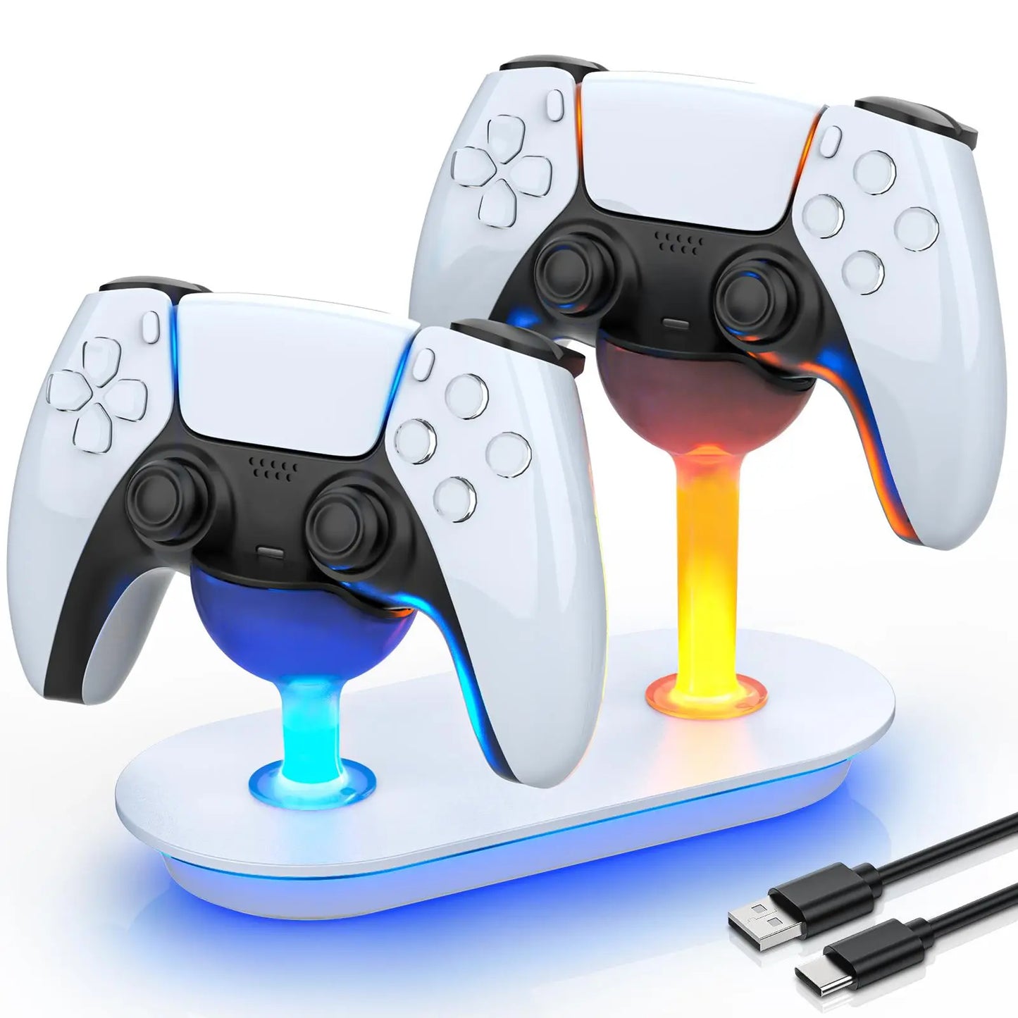 2026 PS5 DualSense Controller Charger with LED Lighting, Fast Charging, Overcharge Protection, and USB Compatibility - Essential PS5 Accessory