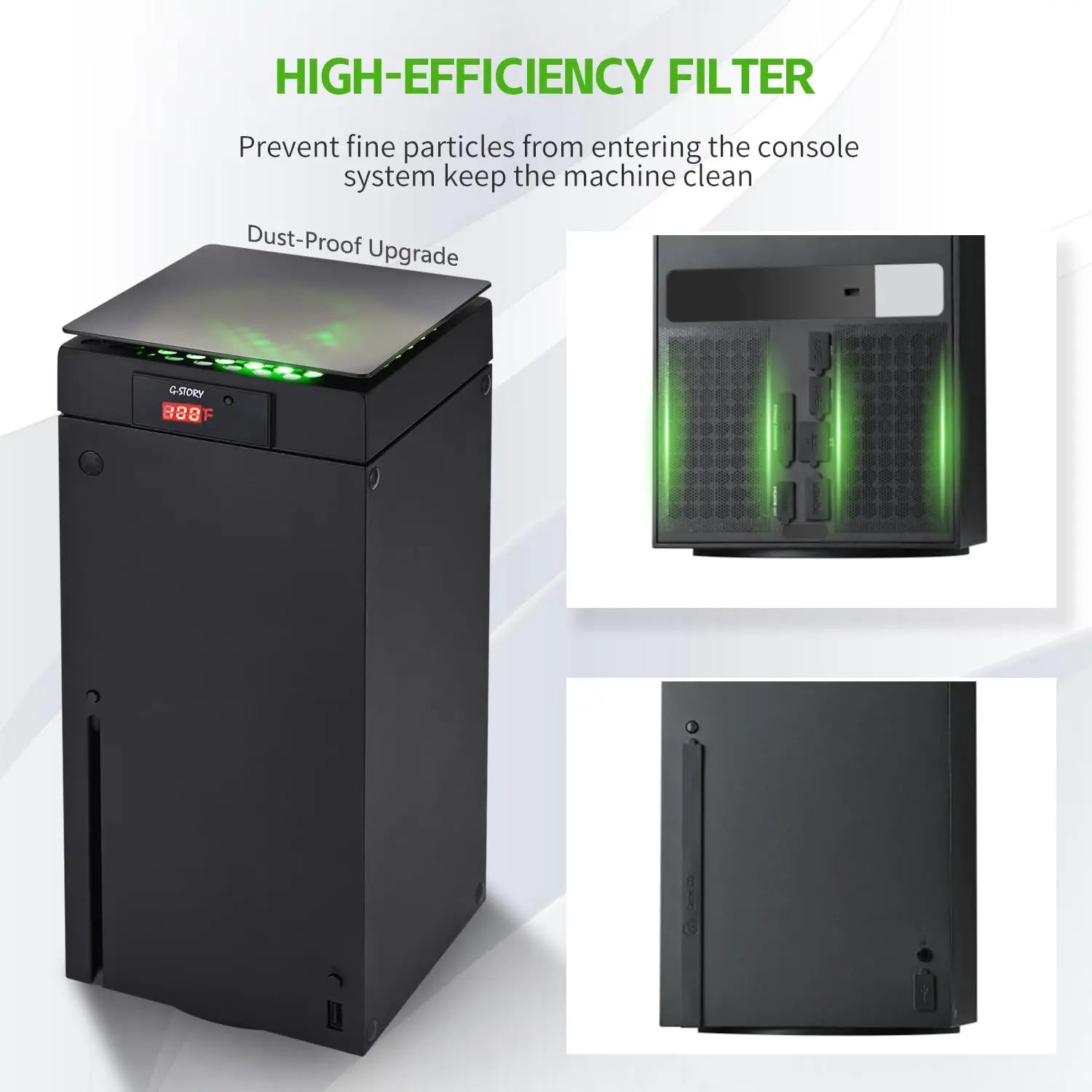 G-STORY Xbox Series X Cooling Fan with Automatic Temperature-Based Speed Adjustment, LED Display, High-Performance Cooling, Low Noise Operation, and RGB Lighting - 3 Speed Options (1500/1750/2000 RPM, 140MM)