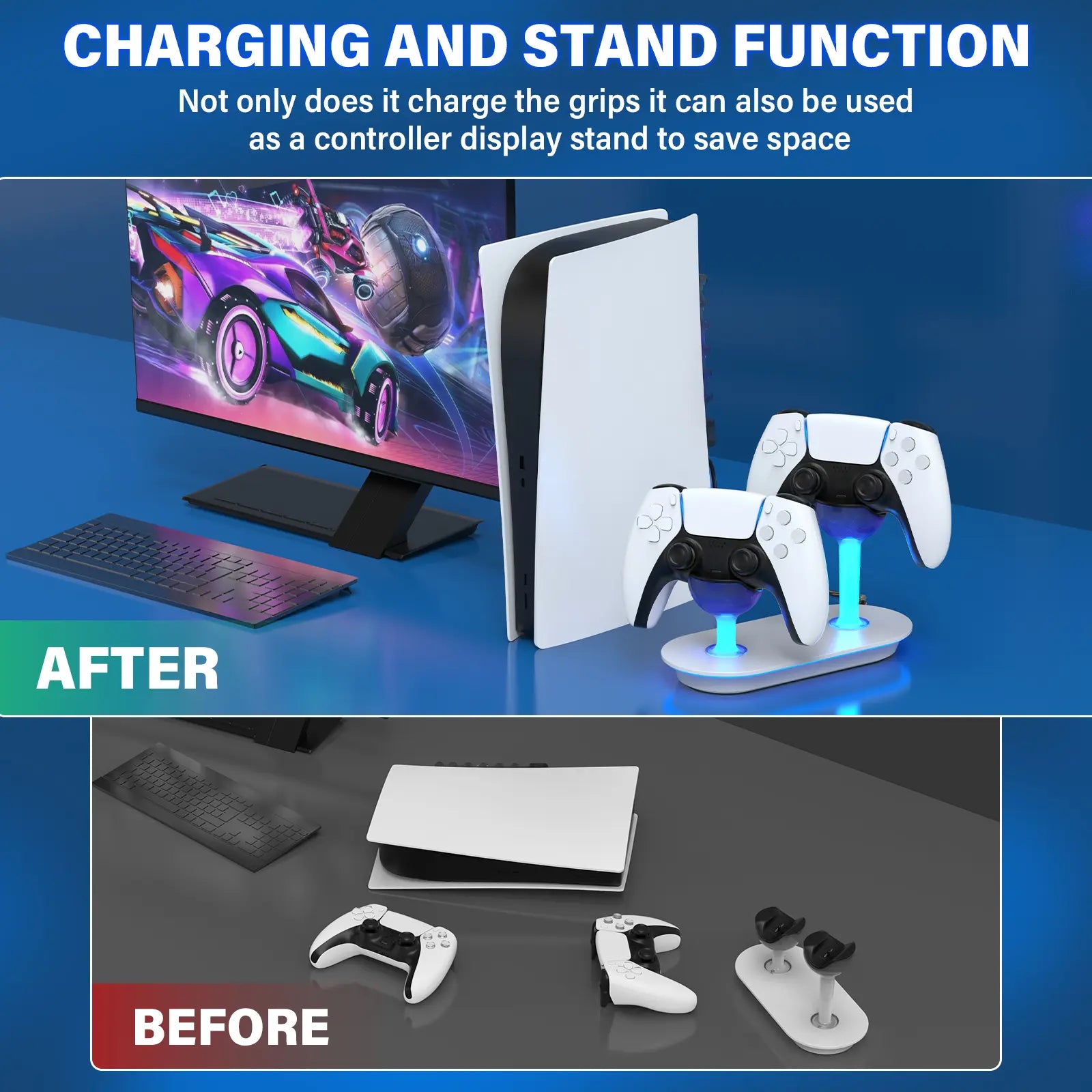 2026 PS5 DualSense Controller Charger with LED Lighting, Fast Charging, Overcharge Protection, and USB Compatibility - Essential PS5 Accessory