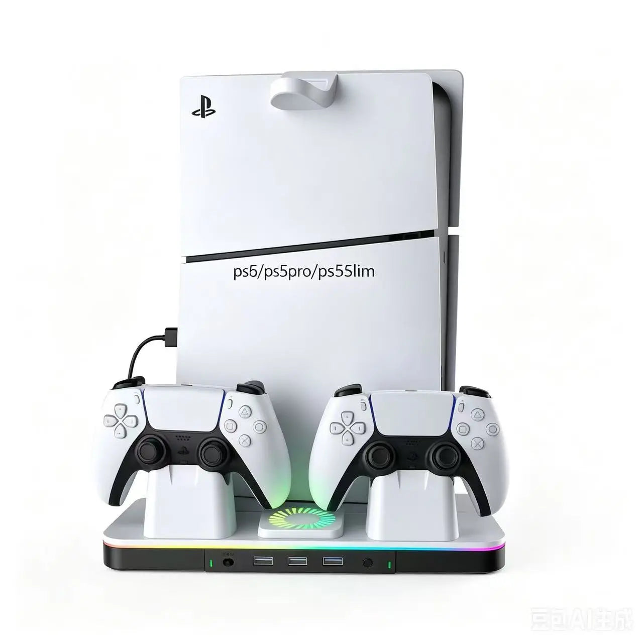 PS5 Cooling Station and Stand for Slim/Pro - Dual Controller Charging Dock with Cooling System, 3-Speed Quiet Fan, LED Indicator, and Headset Holder - Ideal Holiday Gift for PS5 Enthusiasts