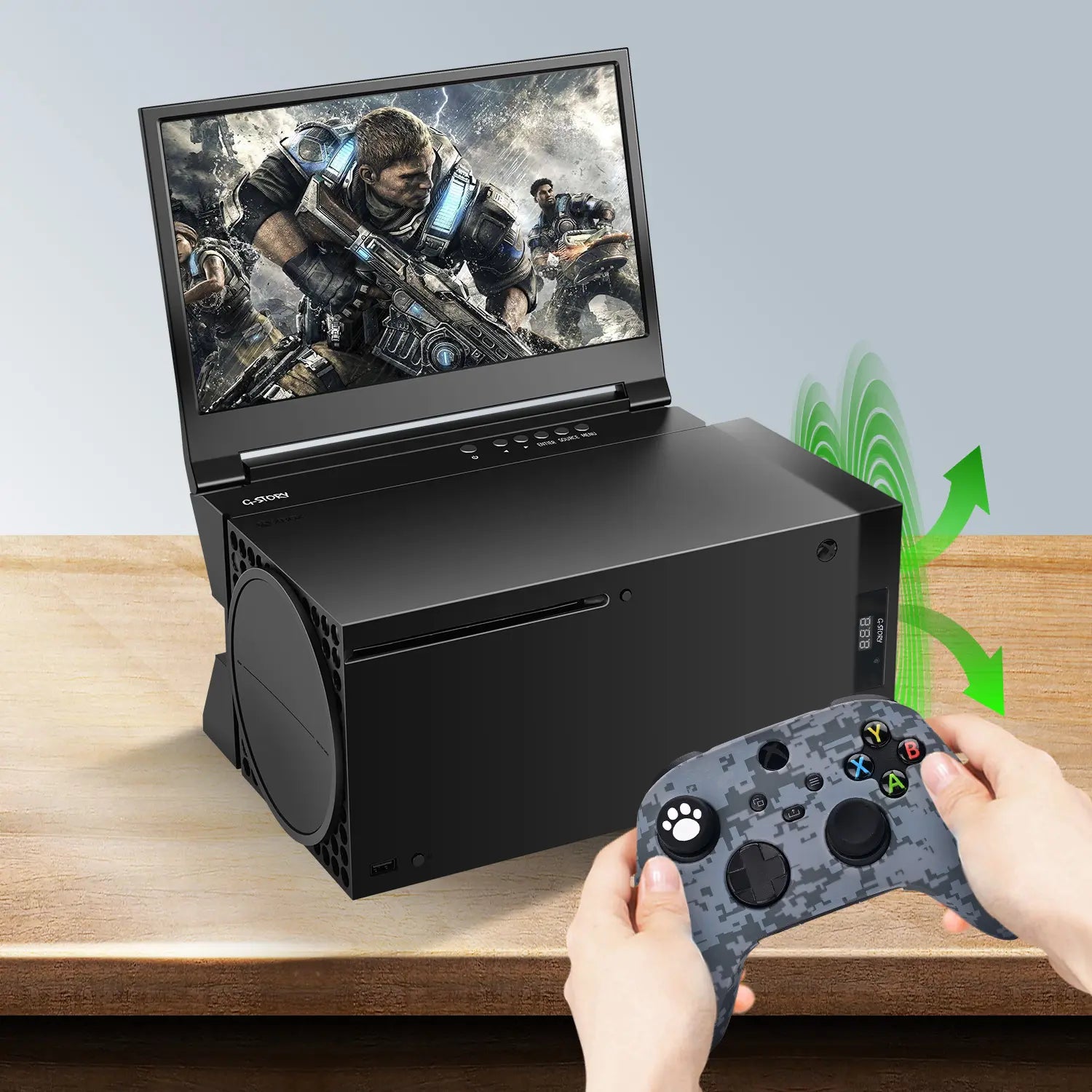 G-STORY Xbox Series X Cooling Fan with Automatic Temperature-Based Speed Adjustment, LED Display, High-Performance Cooling, Low Noise Operation, and RGB Lighting - 3 Speed Options (1500/1750/2000 RPM, 140MM)