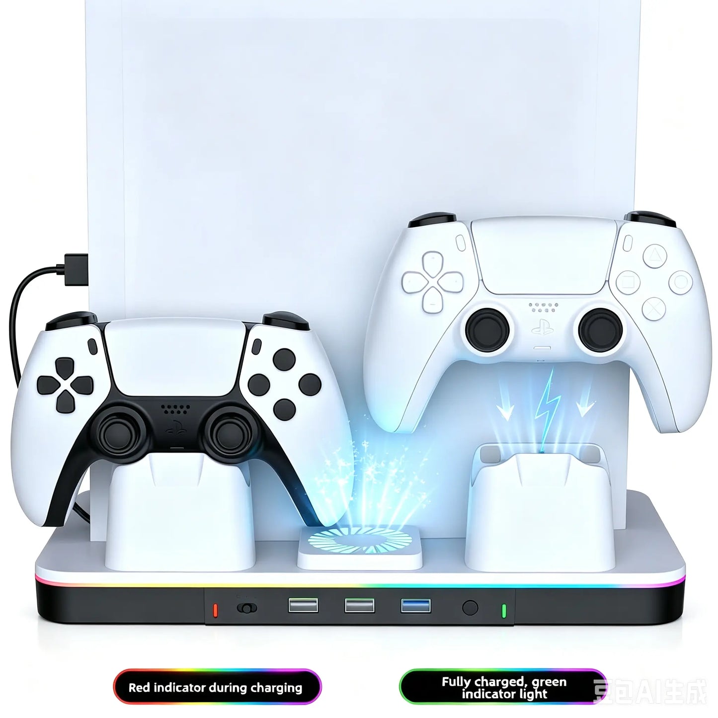 PS5 Cooling Station and Stand for Slim/Pro - Dual Controller Charging Dock with Cooling System, 3-Speed Quiet Fan, LED Indicator, and Headset Holder - Ideal Holiday Gift for PS5 Enthusiasts