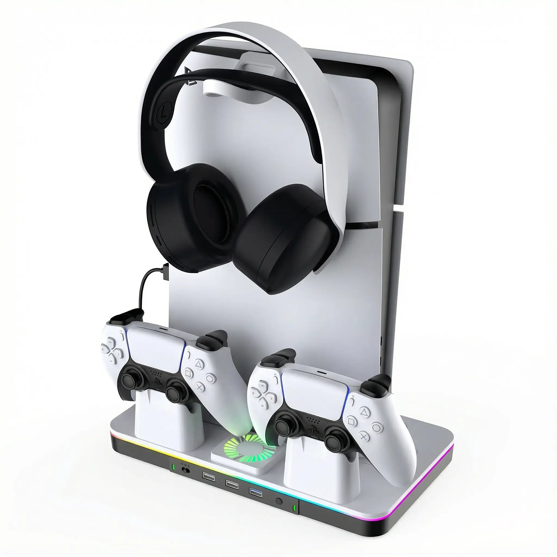 PS5 Cooling Station and Stand for Slim/Pro - Dual Controller Charging Dock with Cooling System, 3-Speed Quiet Fan, LED Indicator, and Headset Holder - Ideal Holiday Gift for PS5 Enthusiasts