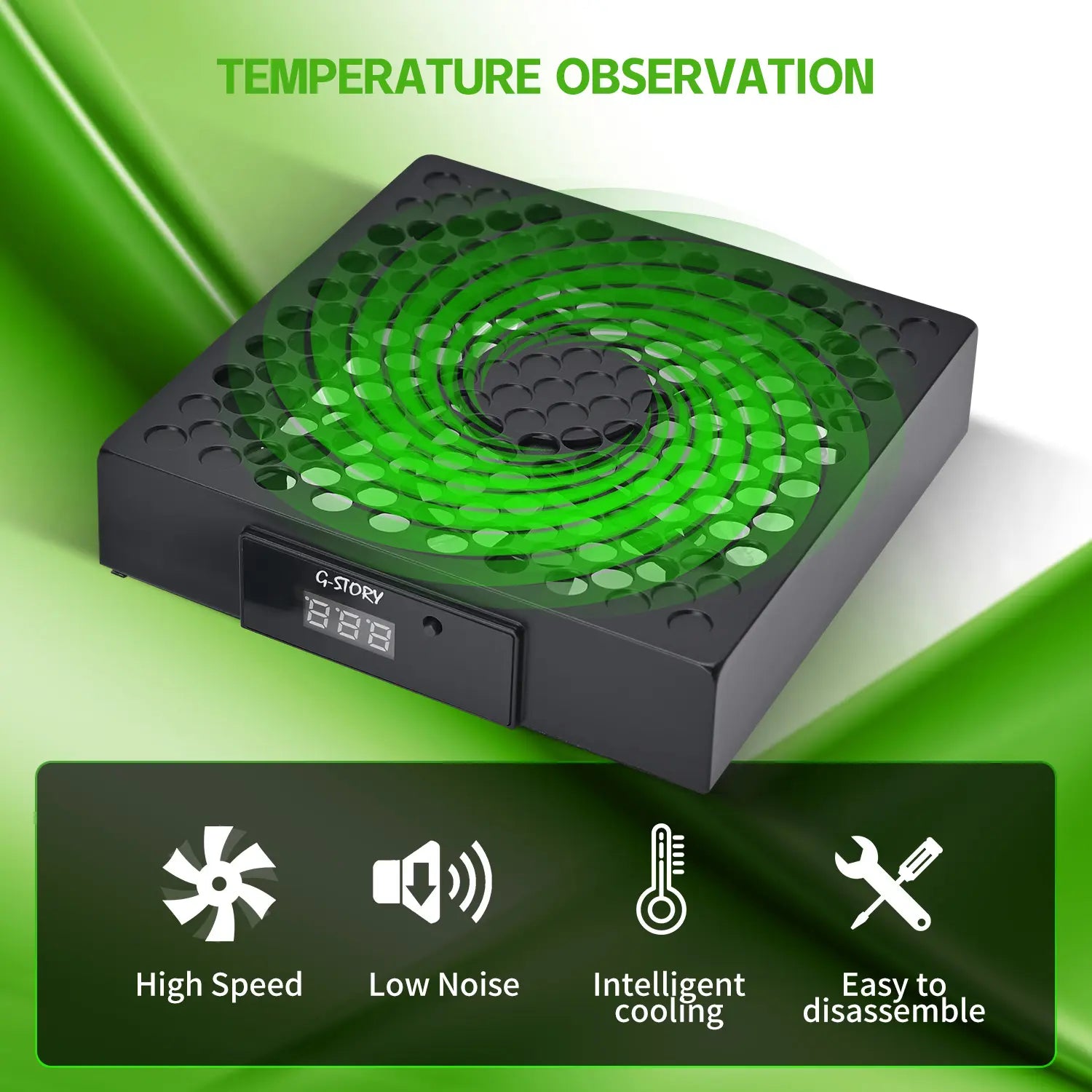 G-STORY Xbox Series X Cooling Fan with Automatic Temperature-Based Speed Adjustment, LED Display, High-Performance Cooling, Low Noise Operation, and RGB Lighting - 3 Speed Options (1500/1750/2000 RPM, 140MM)