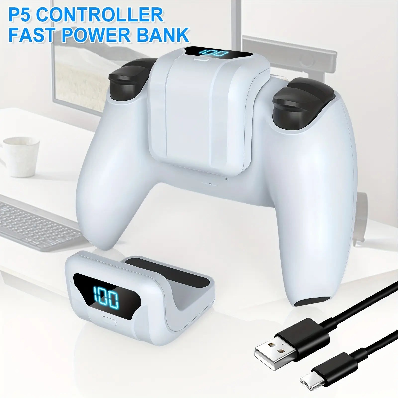 High-Capacity External Battery for PlayStation 5 Controllers, 1800mAh Power Bank with Backpack-Style Design, Enhanced Durability and Safety Features